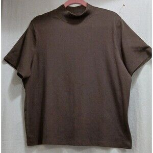 Hasting & Smith Women’s Plus 2X Brown Mock Neck Stretch Top S/S Minimalist Chic